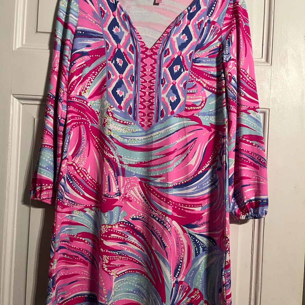 Lilly Pulitzer Pink Multicolor Print V-Neck Shift Dress